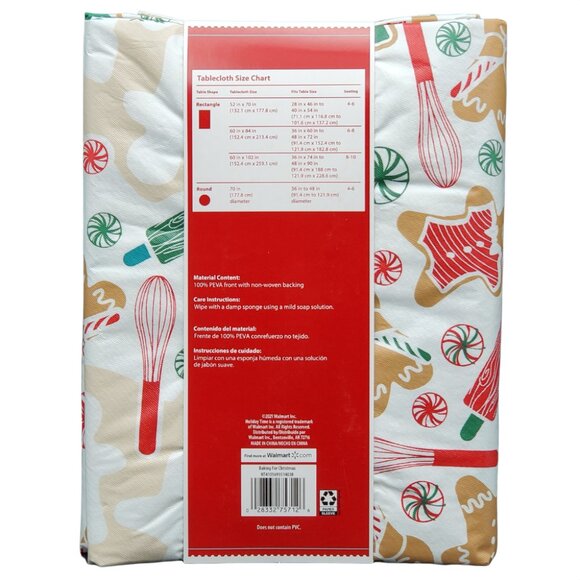 70" Round Vinyl Tablecloth Gingerbread Man & Candies Christmas Peva Holiday Time - Picture 4 of 6